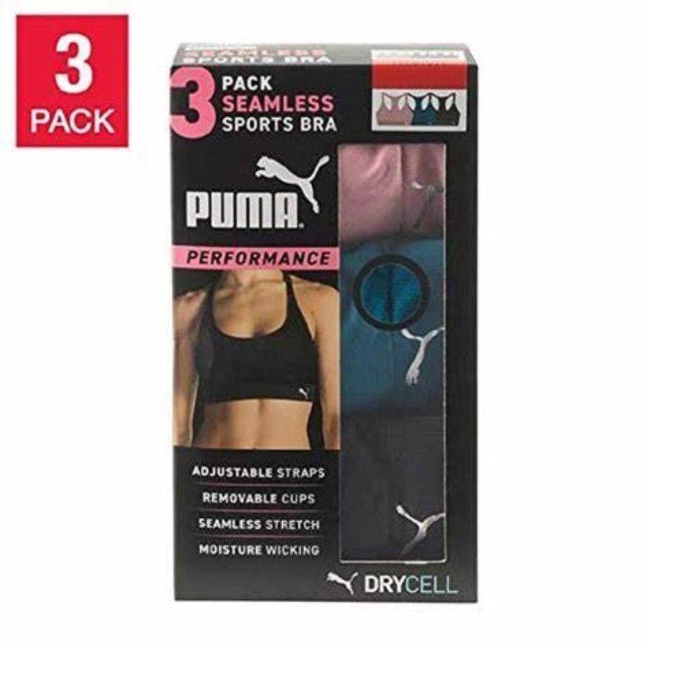 New In Box Puma Womens Seamless Sport Bras With DryTech 3 Pack Size S $60 WW02